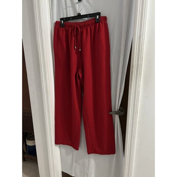 Liz Claiborne Pants - Liz Claiborne Red French Terry Pull On Wide Leg Pants Sz L